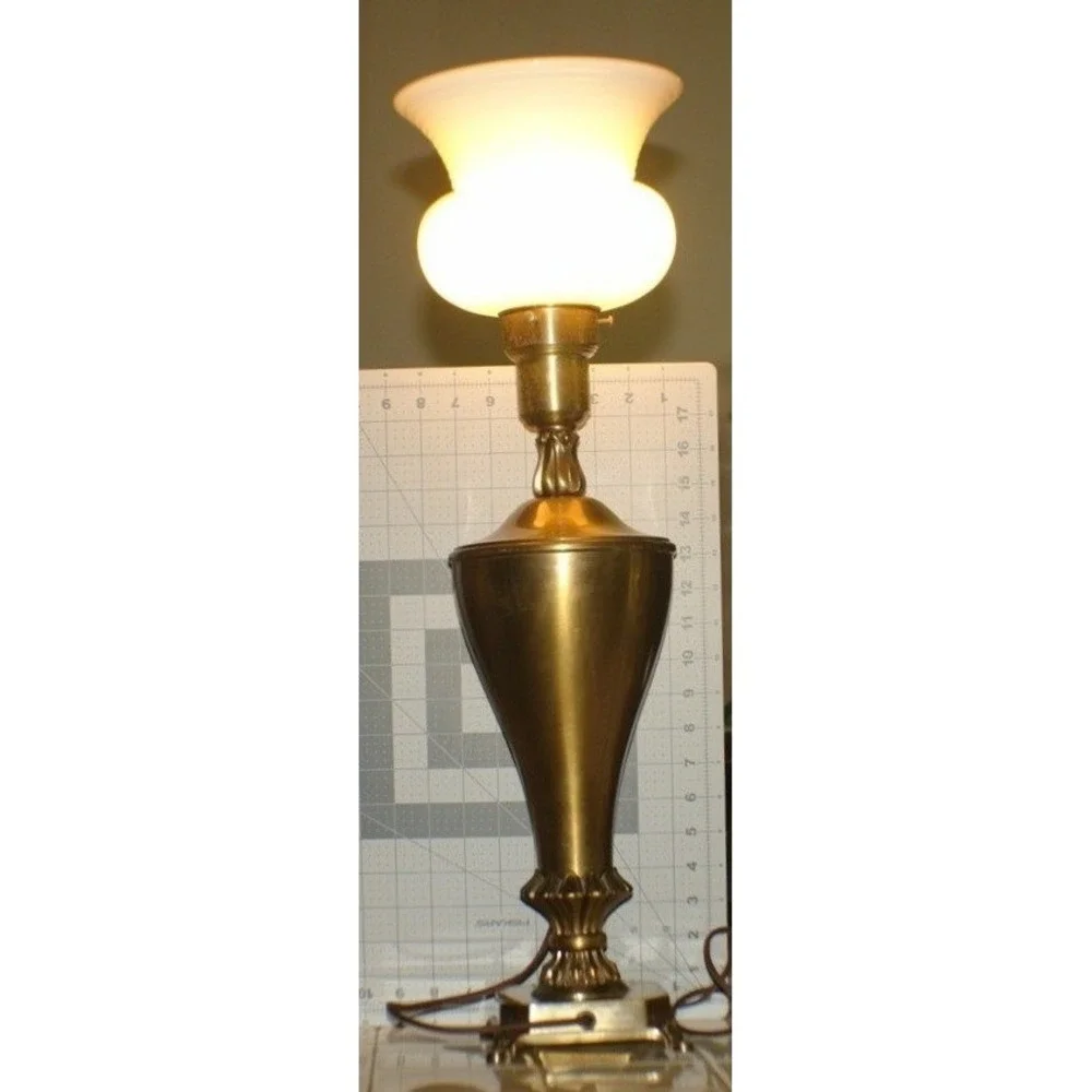 Vintage Brass Table Lamp with White Milk Shade Globe